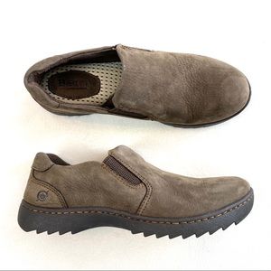 Born Phoebe Nubuck Taupe Slip On Loafers